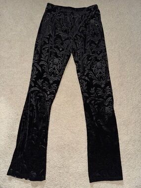 Black Velvet Burnout Flared Pants